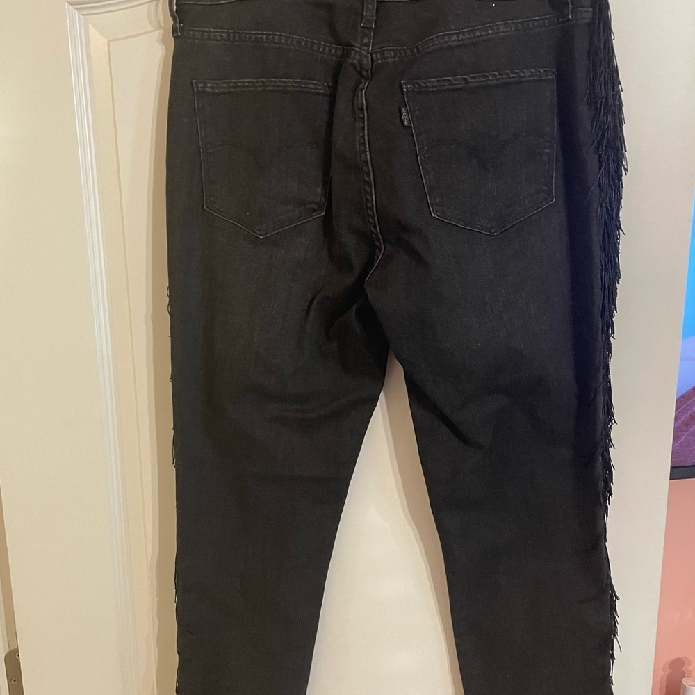 Levi's® Limited Collection Black Wash High-Rise Skinny Jeans with Fringe Trim